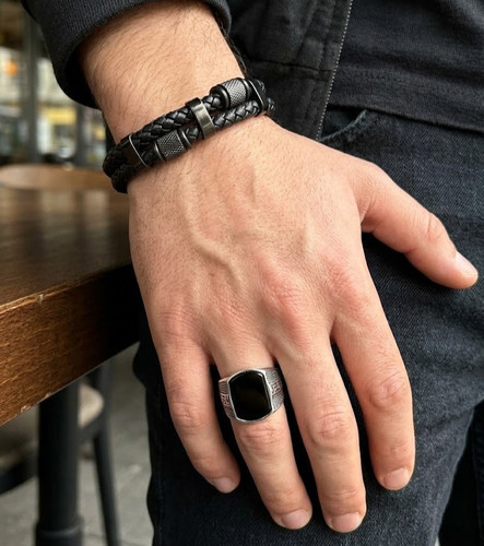 Set uomo bracciale pelle e - in,