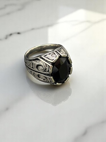 Anello uomo onice nero acciaio - onice,