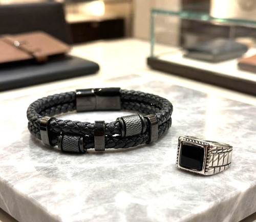 Set uomo bracciale - pelle, e