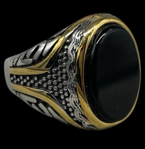 Anello pietra nera ovale onice - anello,