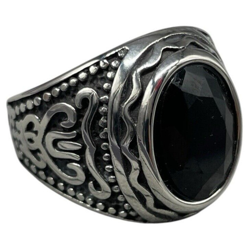 Anello pietra nera ovale - ovale, di