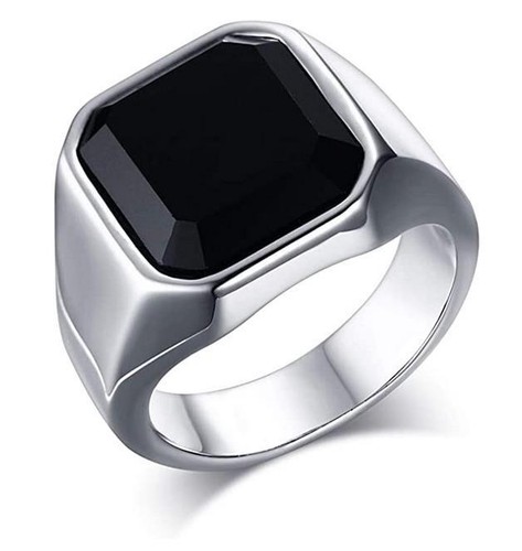 Anello uomo onice nera acciaio - onice,